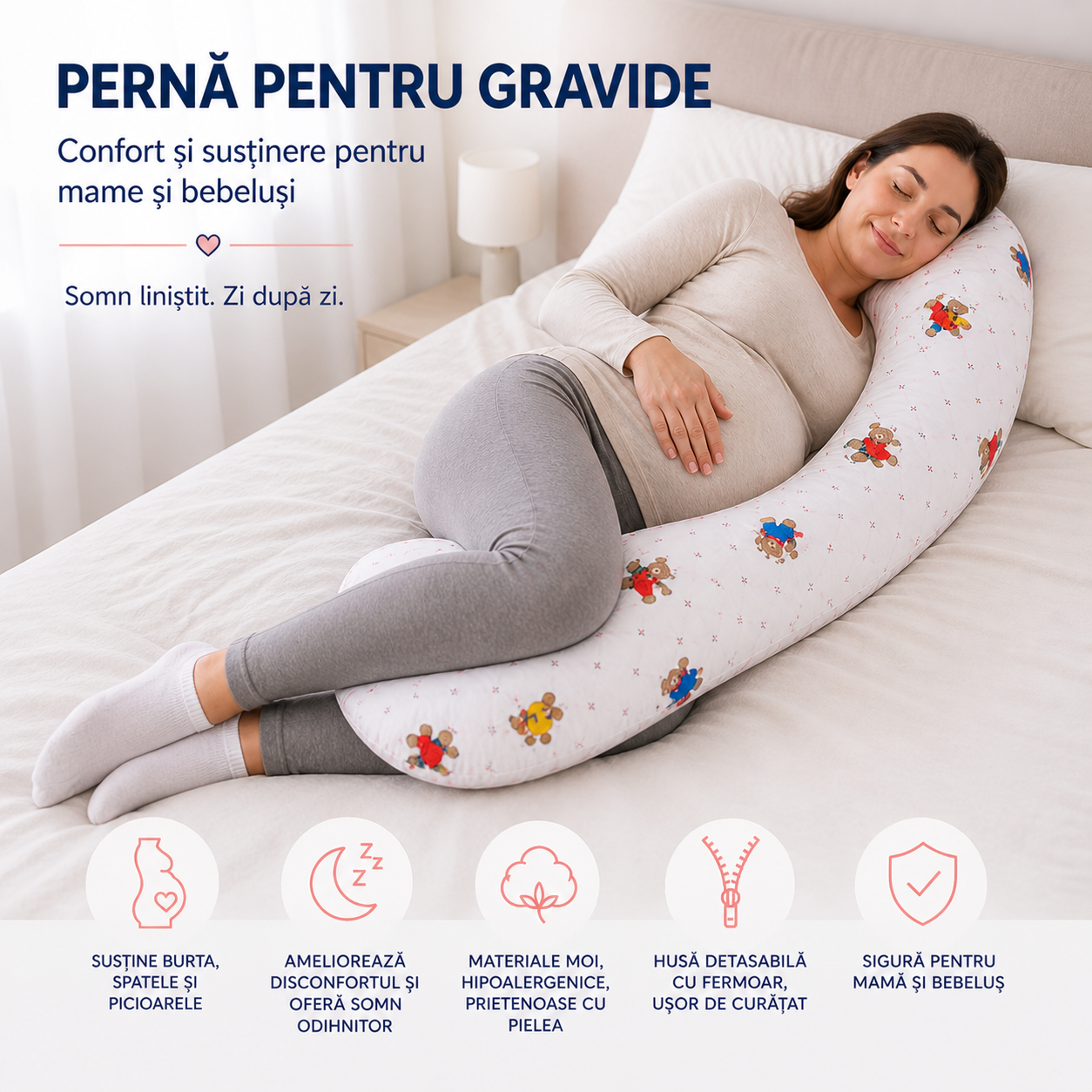 Set perne gravide - Perna pentru gravide in forma literei C BEBEDECO Martinel la joaca si Perna colac epiziotomie si hemoroizi [3]