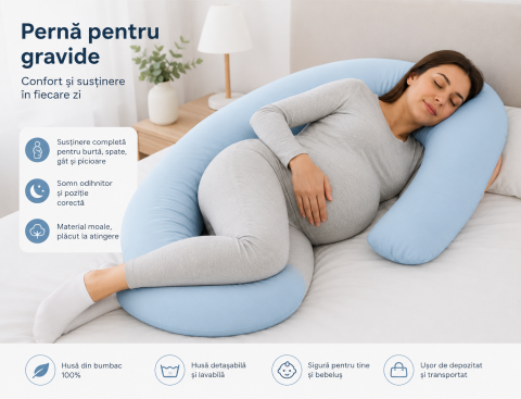 Perna gravide 3 in 1 Cifra 9 BEBEDECO - Perna pentru gravide si alaptare husa bleu in forma cifrei 9 Bebedeco