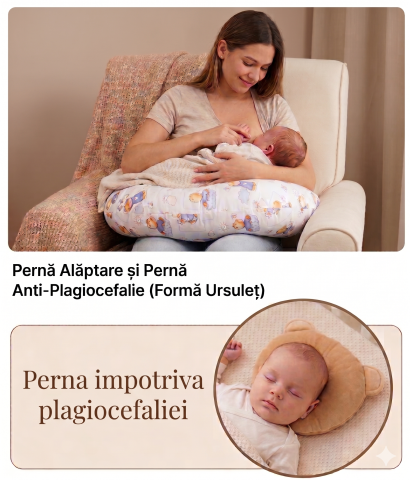 Perna pozitionare bebe anti reflux anti regurgitare anti rostogolire BEBEDECO - Set perne bebelusi Perna pentru alaptat Bee Friends si Perna plagiocefalie
