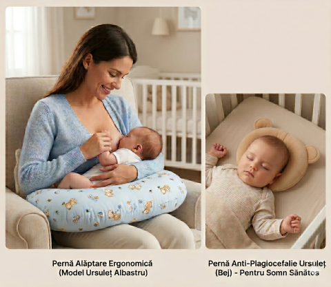 Perna pozitionare bebe anti reflux anti regurgitare anti rostogolire BEBEDECO - Set perne bebelusi Perna pentru alaptat Butterflies si Perna plagiocefalie