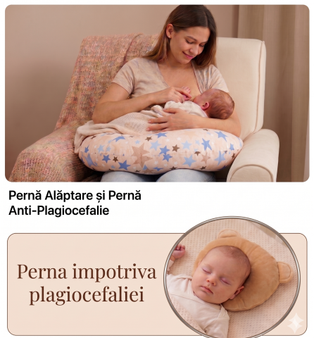 Perna pozitionare bebe anti reflux anti regurgitare anti rostogolire BEBEDECO - Set perne bebelusi Perna pentru alaptat Summer Nights si Perna plagiocefalie