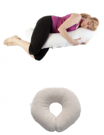 Perne gravide in forma Literei C BEBEDECO - Set perne gravide - Perna pentru gravide in forma literei C BEBEDECO Alb si Perna colac epiziotomie si hemoroizi