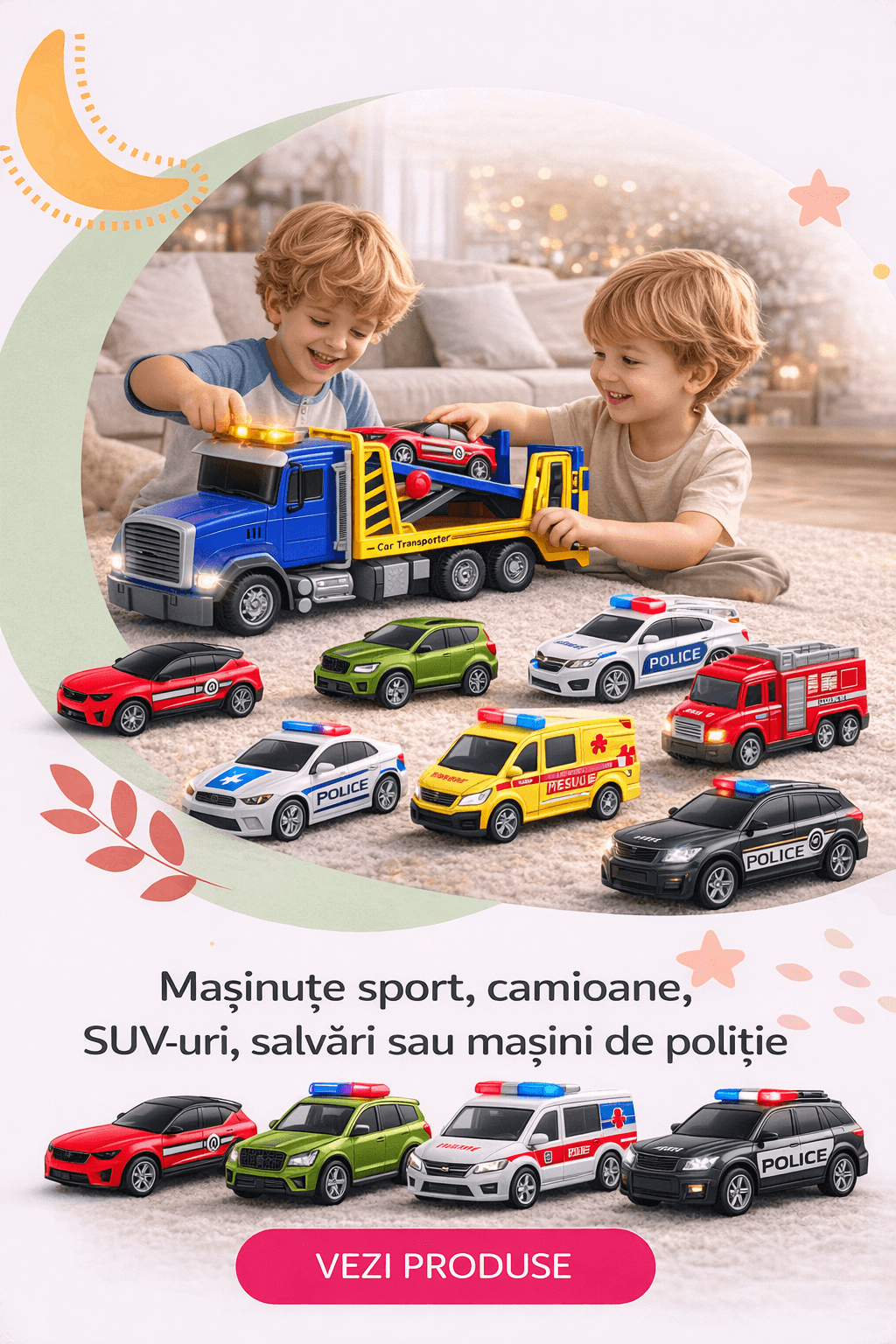 Masinute sport, camioane, SUV-uri, salvări sau mașini de poliție