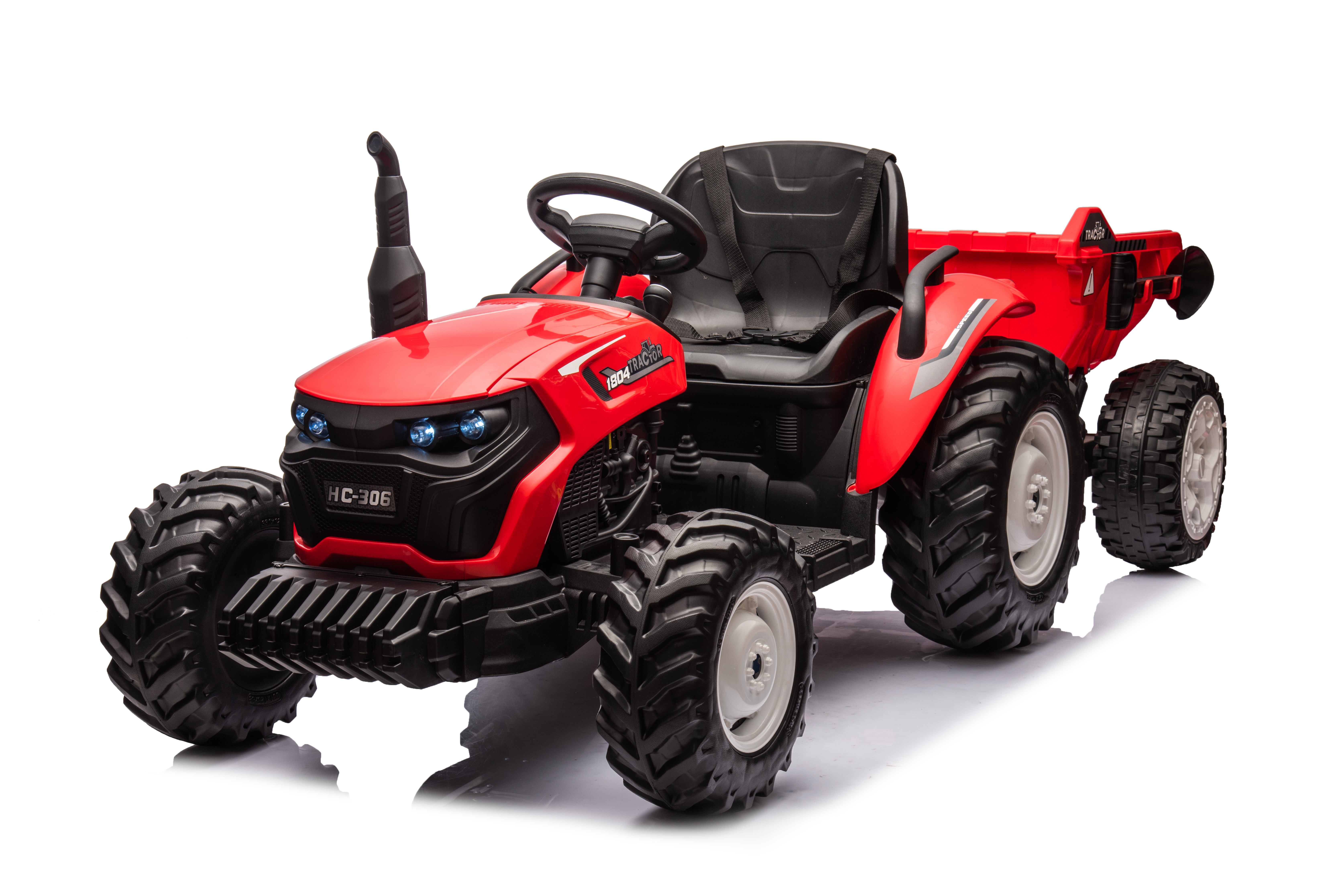 Tractor Electric HC-306 Rosu cu Remorca 24V, pentru Copii 3 ani+ [1]
