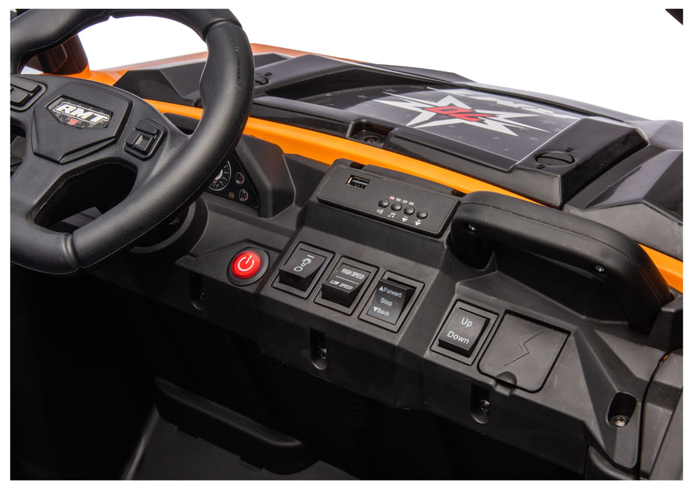 Masinuta electrica 6 roti XB-1038A 4x4 Off-Road pentru copii, 24V 7Ah, 4 motoare 200W, telecomanda, roti EVA, scaun piele, PORTOCALIU, 3-8 ani [12]