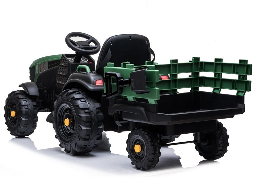 Tractor electric BDM0925 cu remorca pentru copii, 12V 7Ah, 2 motoare 45W, roti EVA, scaun piele, Verde Militar, 3-6 ani [3]