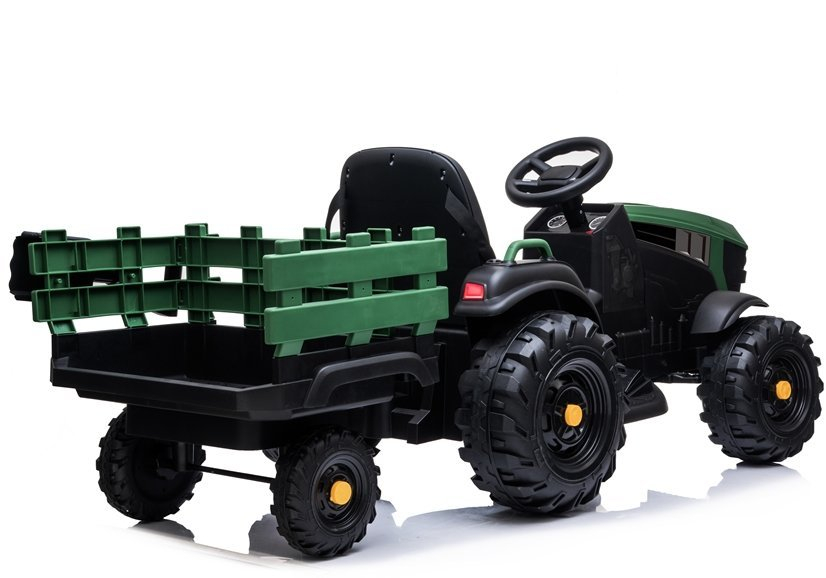 Tractor electric BDM0925 cu remorca pentru copii, 12V 7Ah, 2 motoare 45W, roti EVA, scaun piele, Verde Militar, 3-6 ani [4]