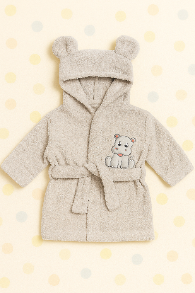 Halat de Baie Bebe Gri cu Gluga si Hipopotam [2]