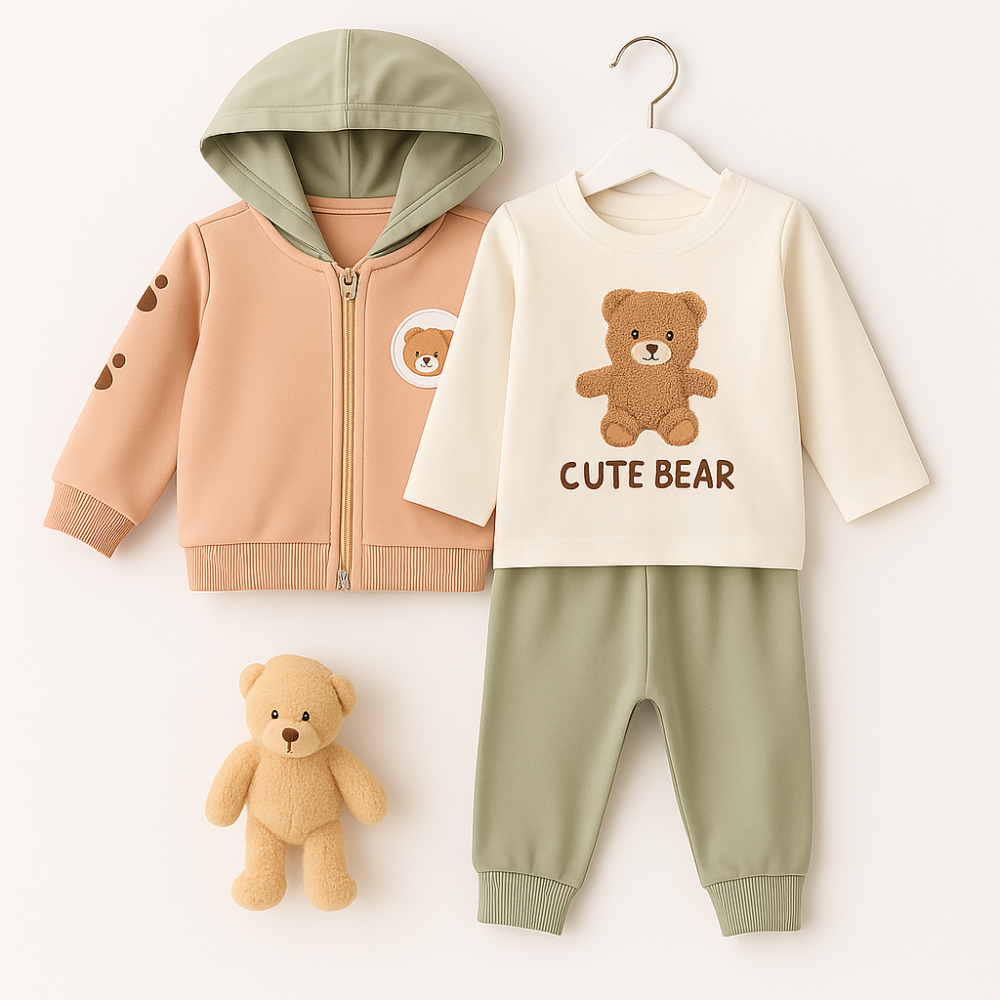 Set bebelus Cute Bear – Bluza, Hanorac, Pantaloni [2]