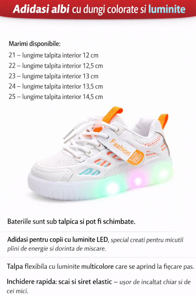 Adidasi albi cu dungi colorate si luminite [2]