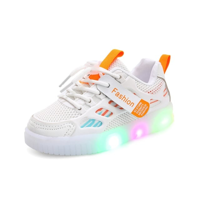 Adidasi albi cu dungi colorate si luminite [3]