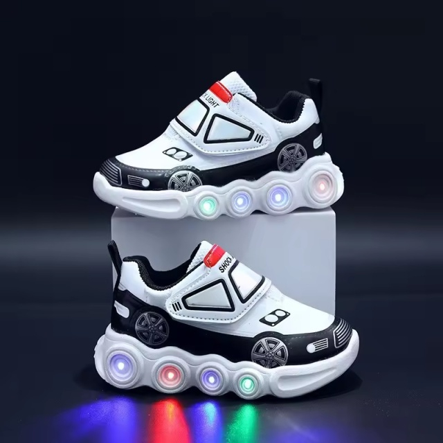 Adidasi albi cu NEGRU cu luminite - Car [1]