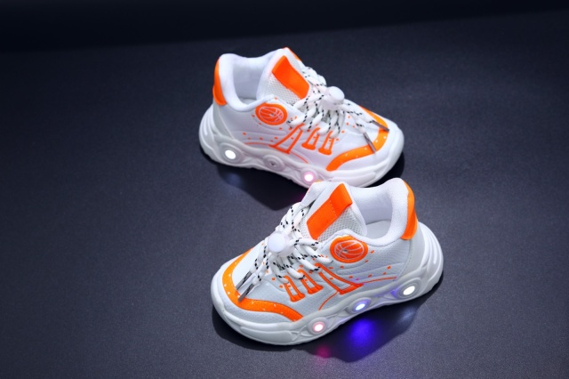 Adidasi albi cu PORTOCALIU cu luminite - Baseball [3]