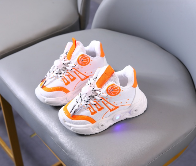 Adidasi albi cu PORTOCALIU cu luminite - Baseball [6]