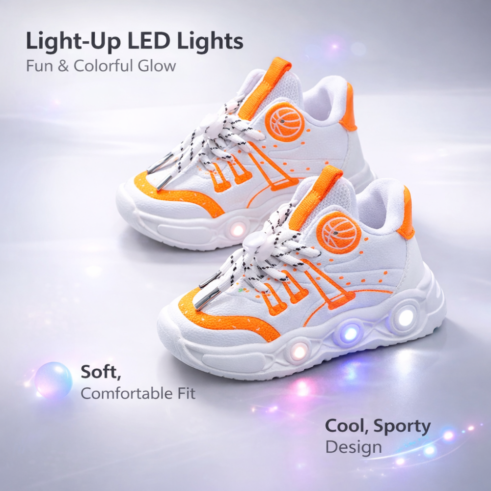 Adidasi albi cu PORTOCALIU cu luminite - Basketball [2]