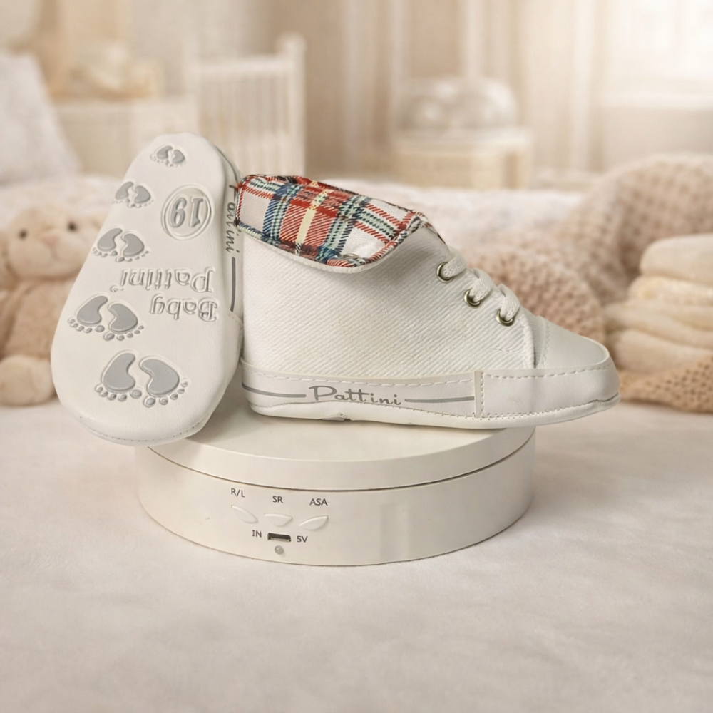 Adidasi bebe albi cu interior in carouri Pattini [5]