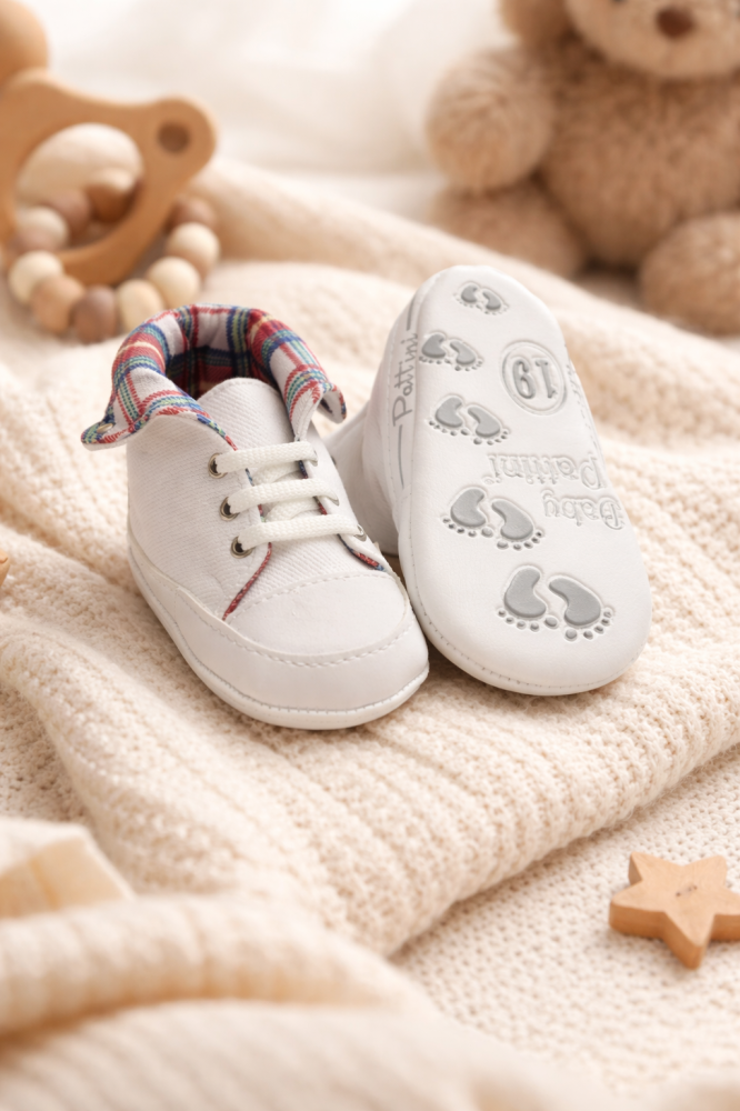 Adidasi bebe albi cu interior in carouri Pattini [4]
