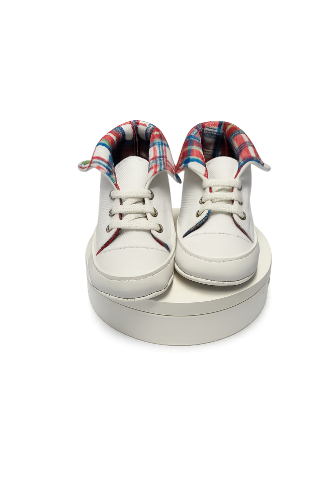 Adidasi bebe albi cu interior in carouri Pattini [2]