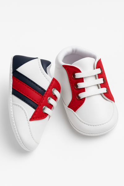 Adidasi bebe unisex Pattini alb cu rosu si albastru comozi [2]