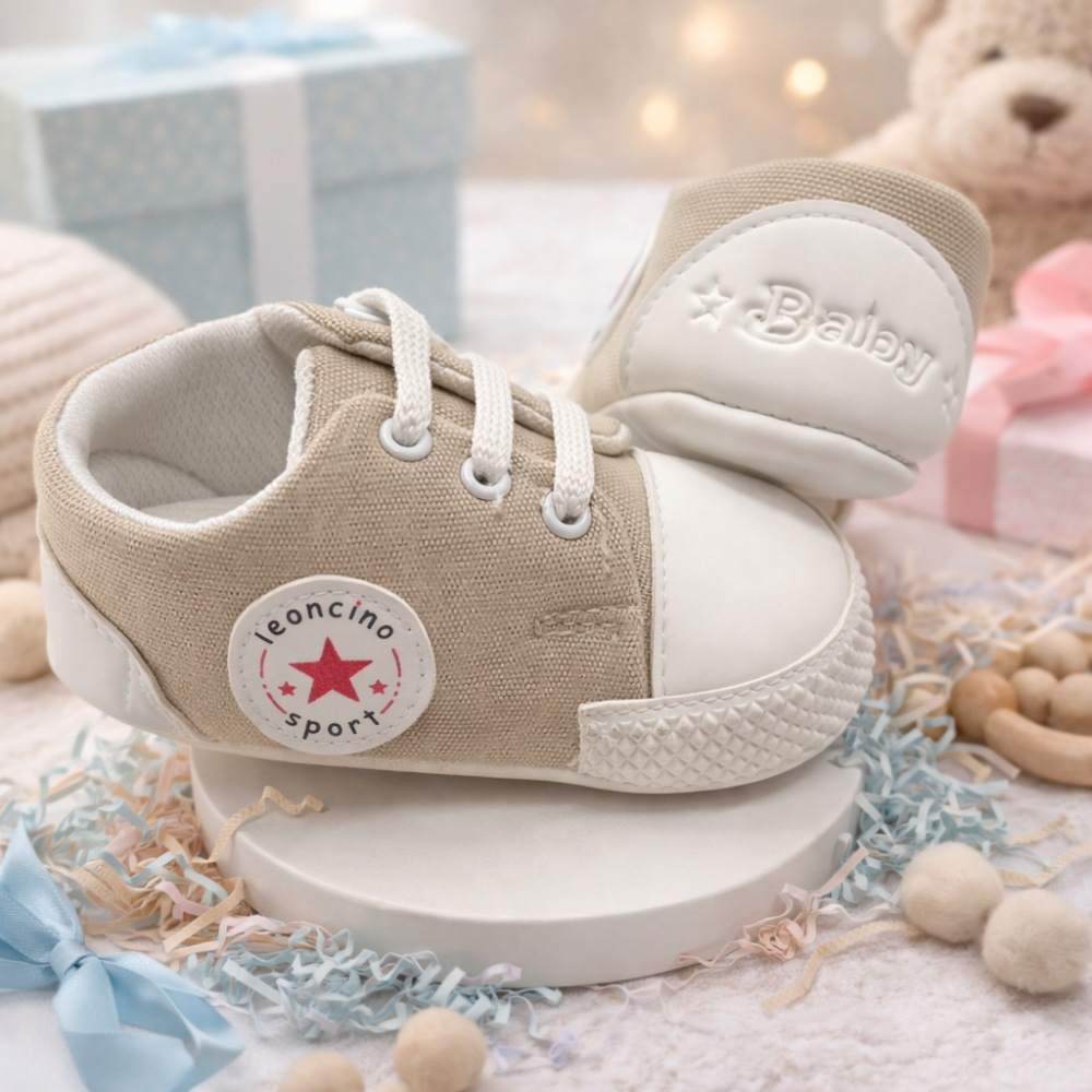 Adidasi bebelusi LEONCINO bej cu sireturi [4]