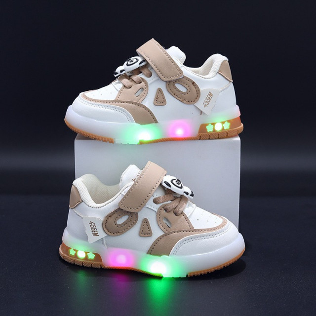 Adidasi CREM cu ALB cu luminite - Panda [1]