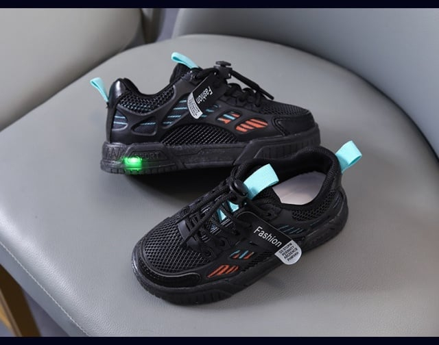 Adidasi negri cu dungi colorate si luminite [3]