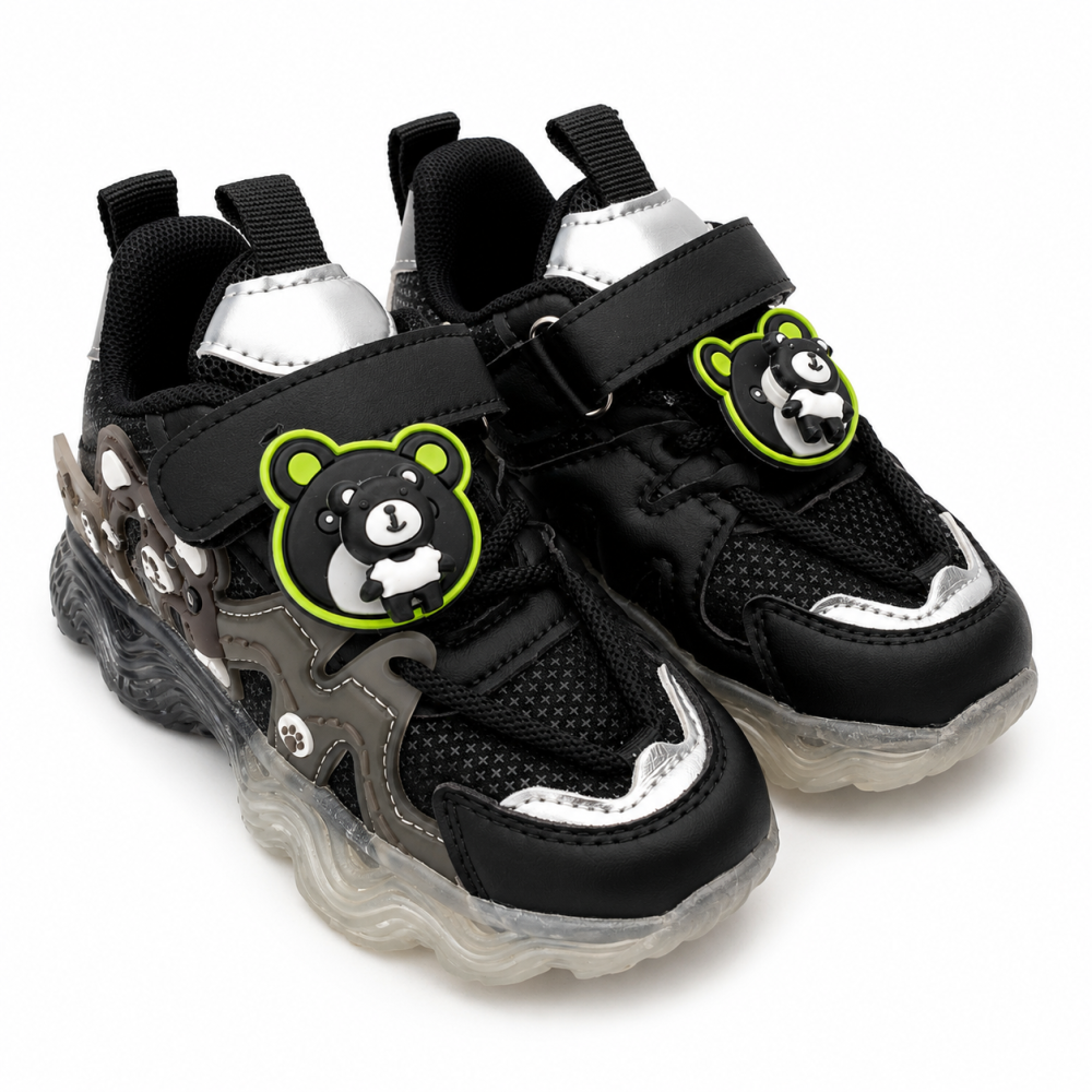 Adidasi sport BEAR negri pentru copii cu luminite LED si inchidere cu arici [2]