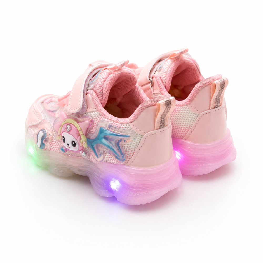 Adidasi sport roz pentru fetite cu luminite LED si inchidere cu arici [5]