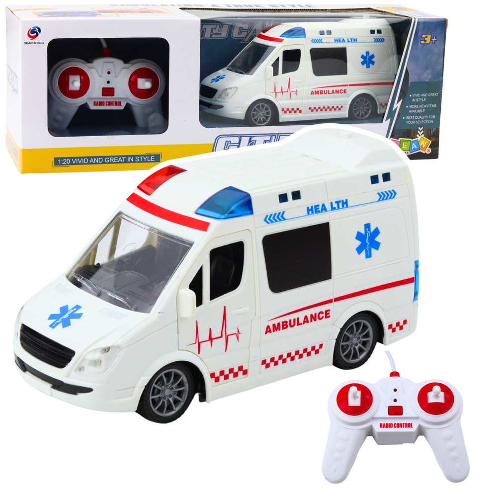 Ambulanța cu telecomanda, lumini RC, sunete, 1:20, alb [1]