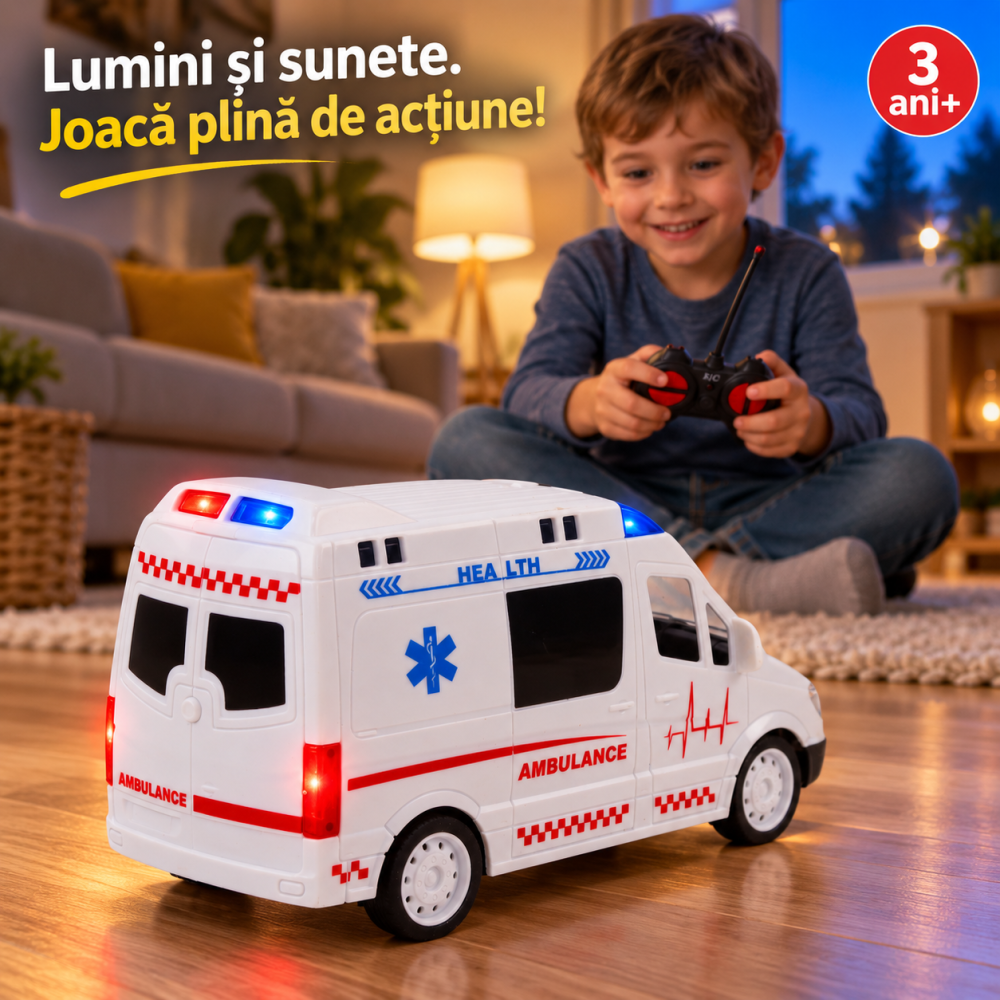 Ambulanta cu telecomanda Lumini si Sunete Alb [2]