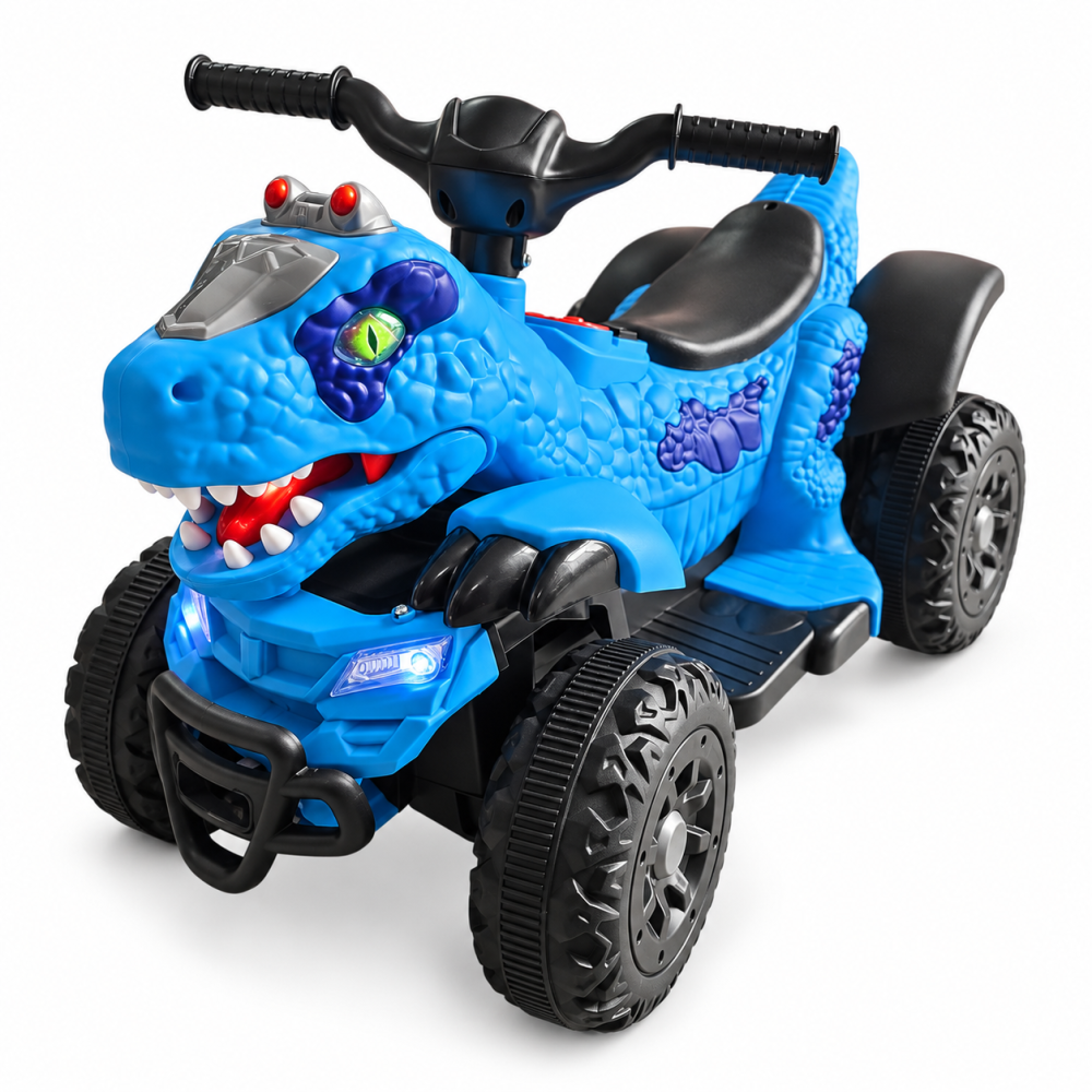 ATV electric dinozaur T-Rex pentru copii, 6V 7Ah, motor 35W, lumini LED, Bluetooth, USB si scaun tapitat, albastru, 18-48 luni [3]