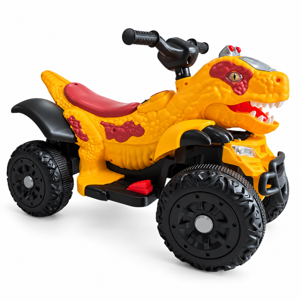 ATV electric dinozaur T-Rex pentru copii, 6V 7Ah, motor 35W, lumini LED, Bluetooth, USB si scaun tapitat, galben, 18-48 luni [4]