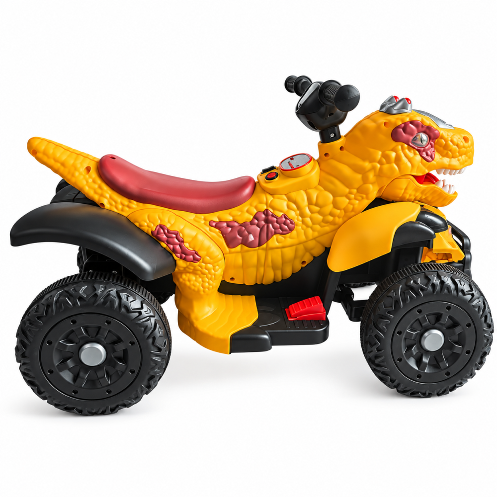 ATV electric dinozaur T-Rex pentru copii, 6V 7Ah, motor 35W, lumini LED, Bluetooth, USB si scaun tapitat, galben, 18-48 luni [5]