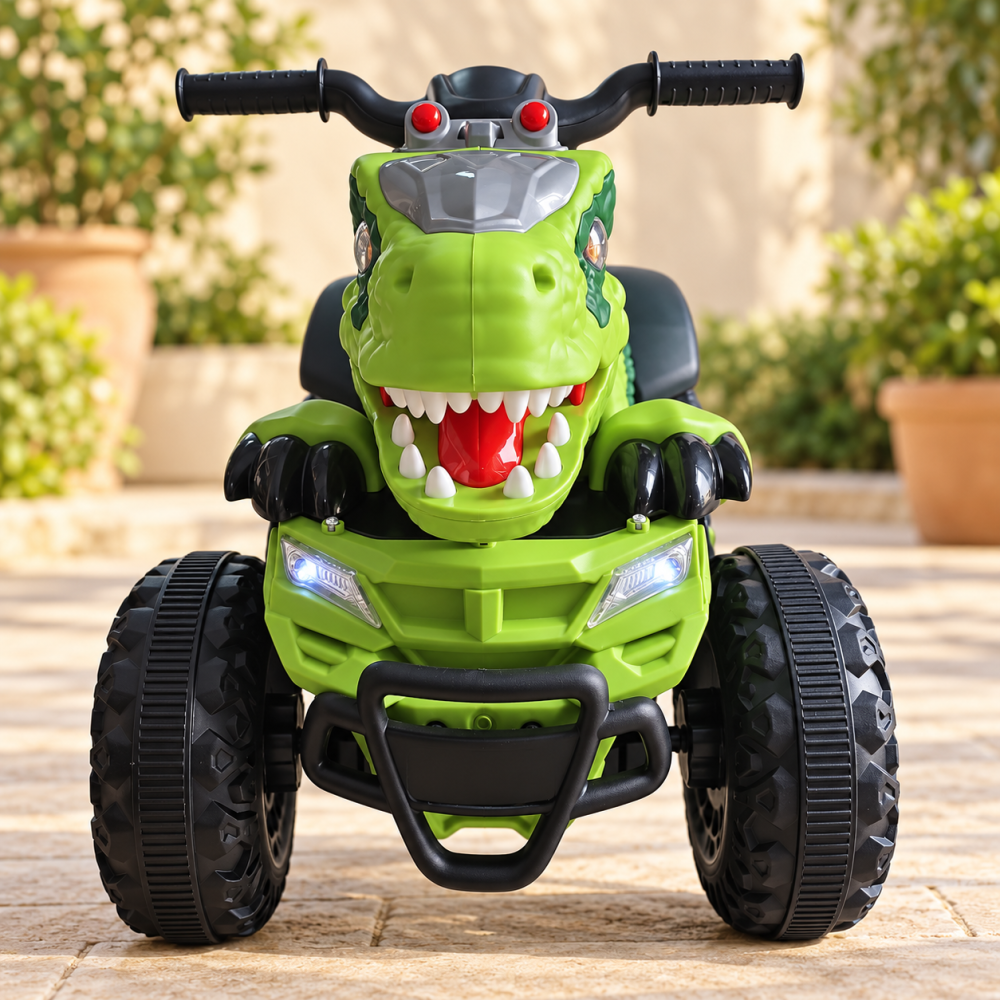 ATV electric dinozaur T-Rex pentru copii, 6V 7Ah, motor 35W, lumini LED, Bluetooth, USB si scaun tapitat, verde, 18-48 luni [6]