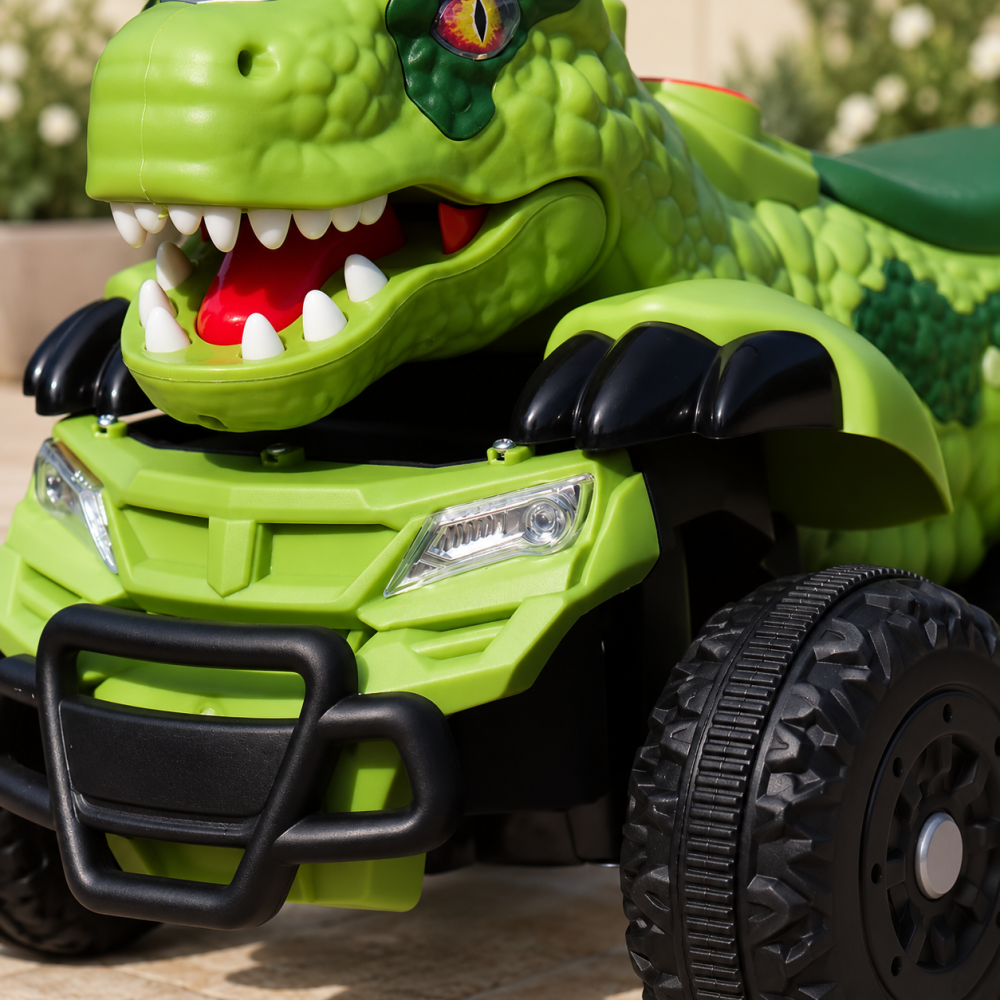 ATV electric dinozaur T-Rex pentru copii, 6V 7Ah, motor 35W, lumini LED, Bluetooth, USB si scaun tapitat, verde, 18-48 luni [8]