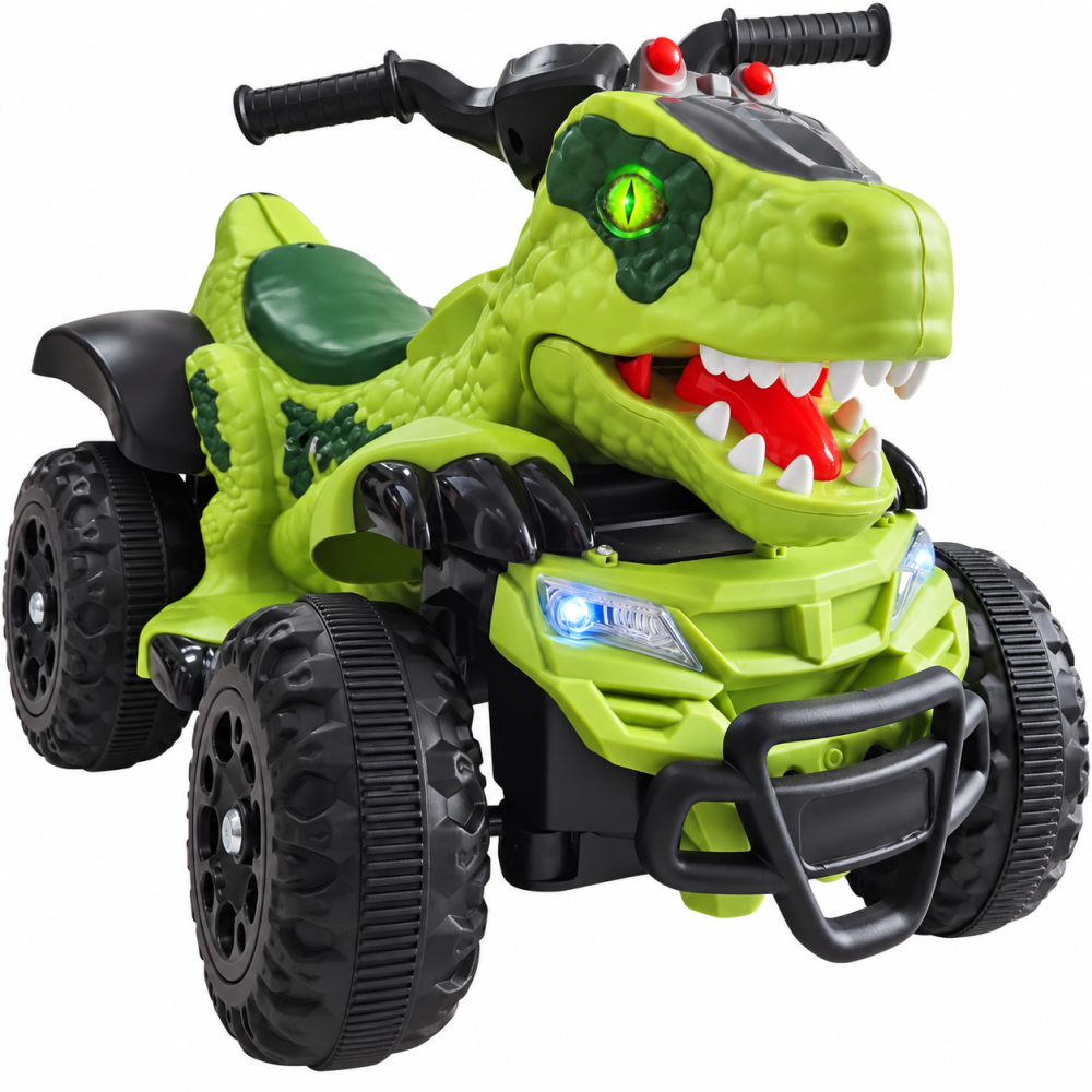 ATV electric dinozaur T-Rex pentru copii, 6V 7Ah, motor 35W, lumini LED, Bluetooth, USB si scaun tapitat, verde, 18-48 luni [3]