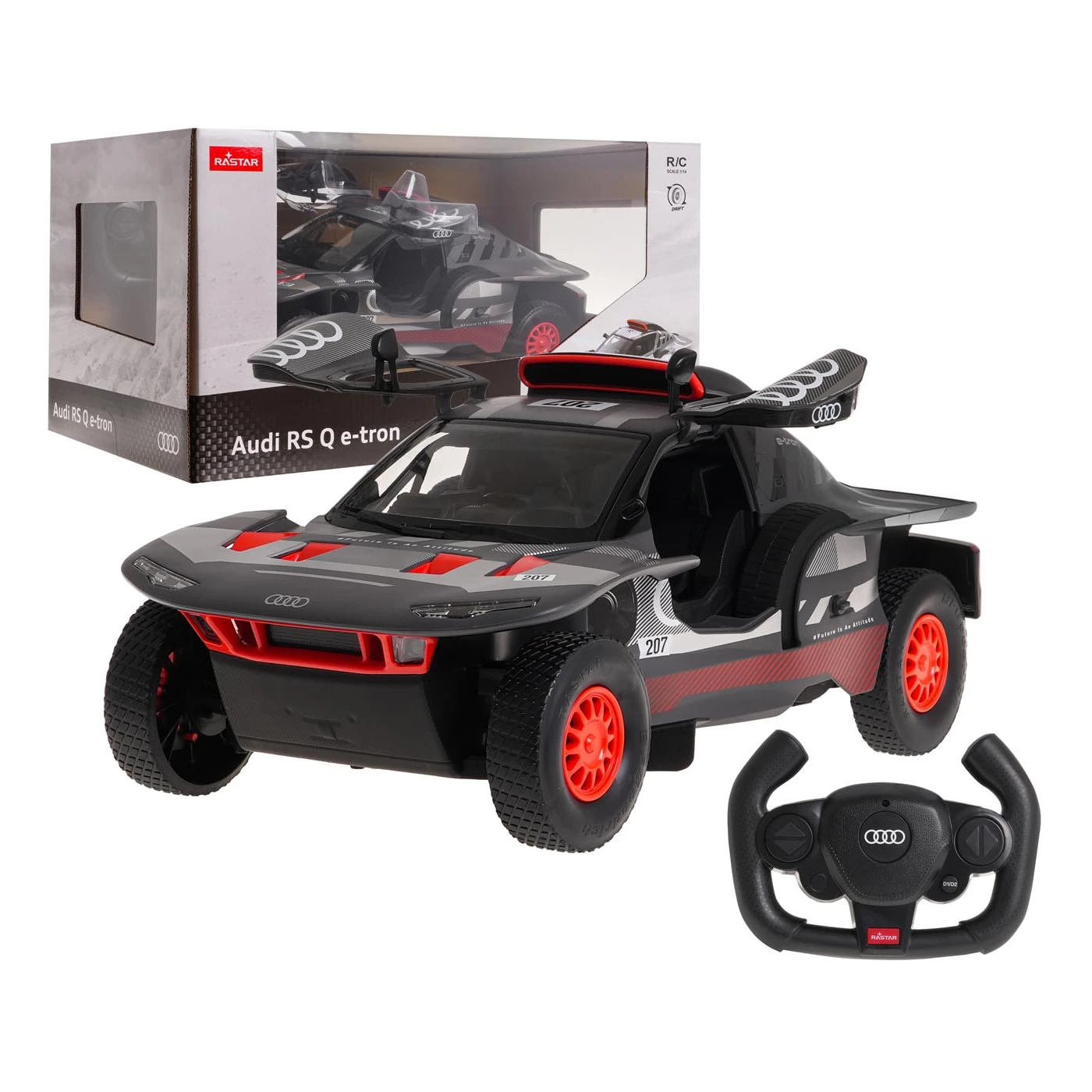 Mașină Audi RS Q e-tron RC cu telecomandă – scară 1:14, lumini LED, licență oficială Rastar [1]