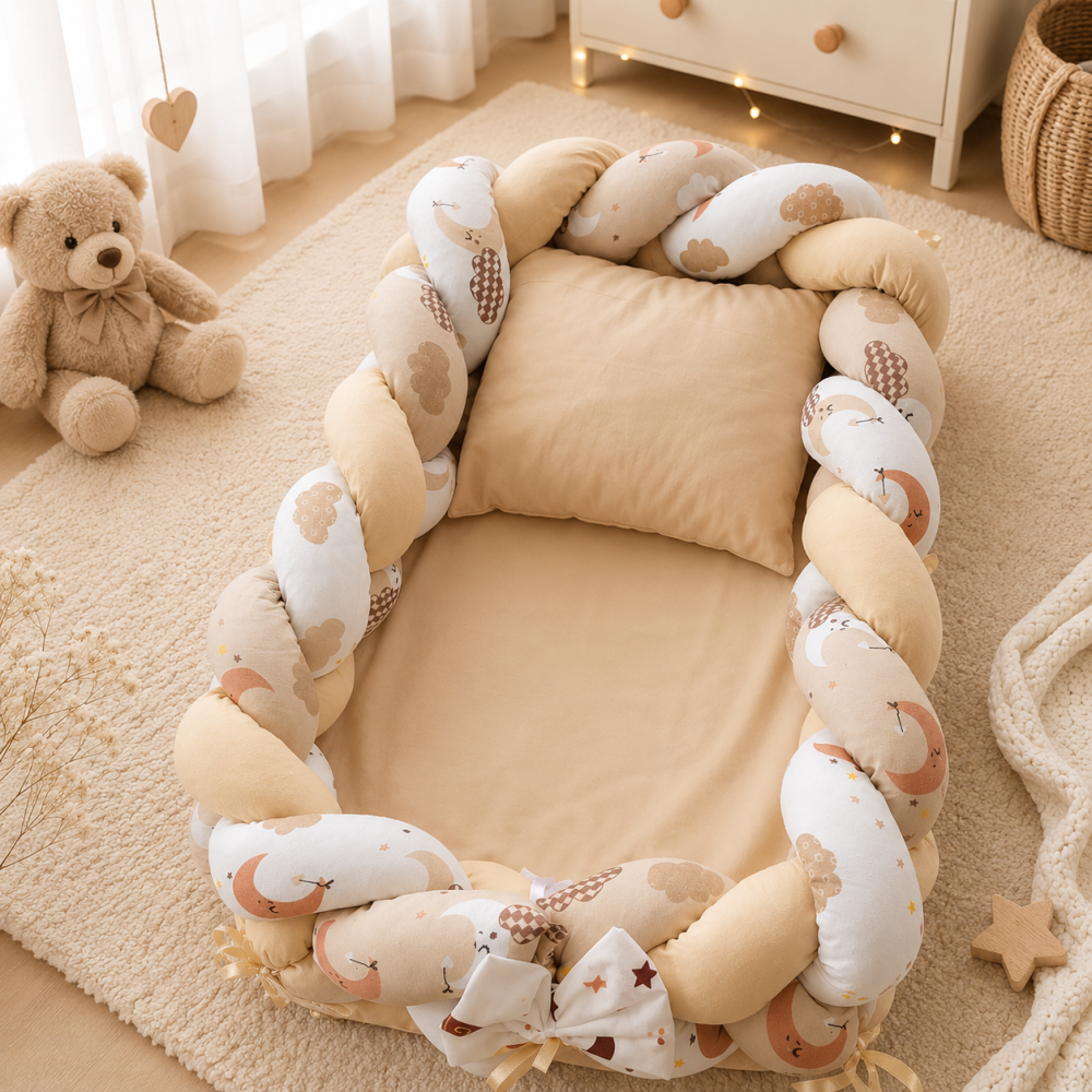 Baby nest cocon crem cu perna si saltea 80x52 cm [4]