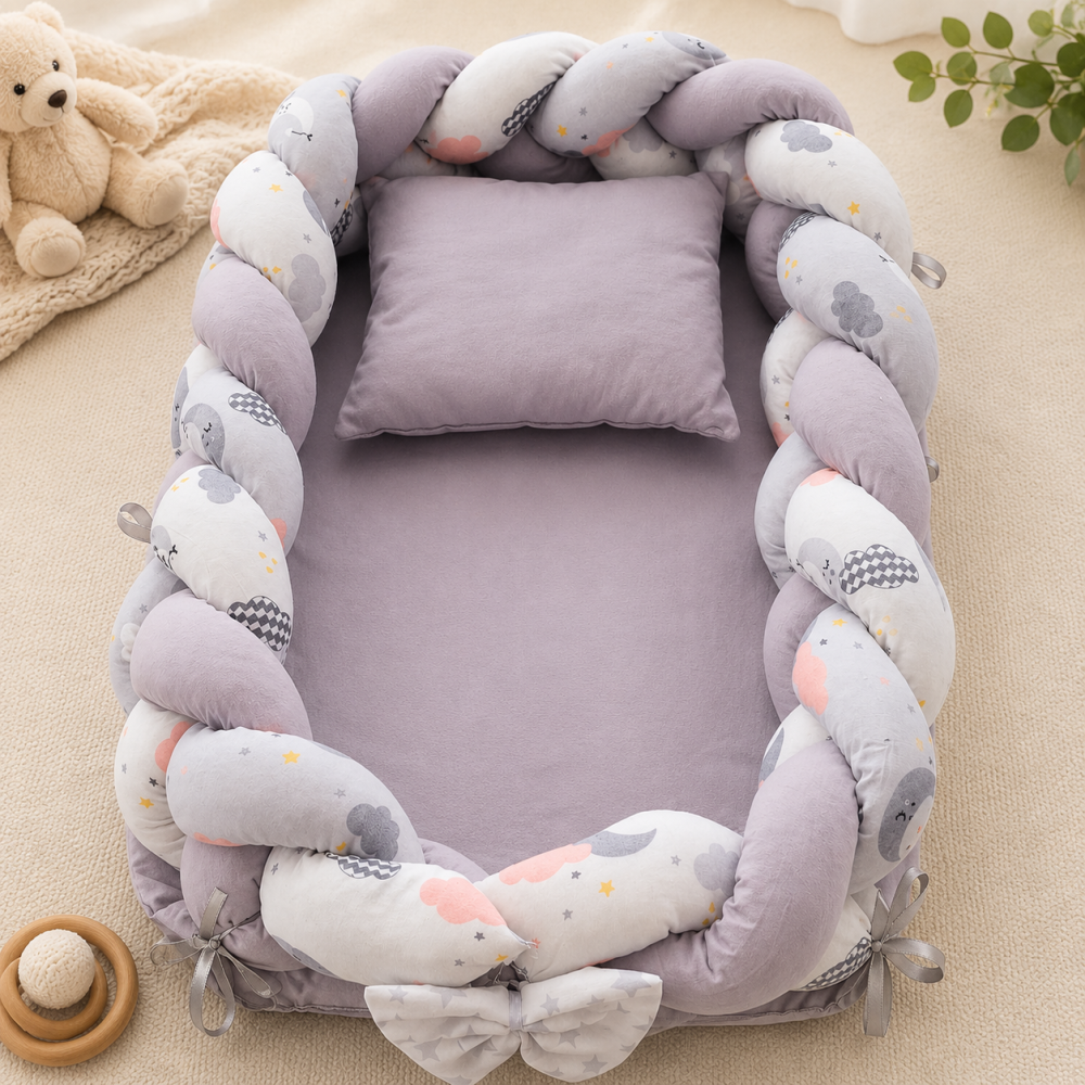 Baby nest cocon gri cu perna si saltea 70x52 cm [4]