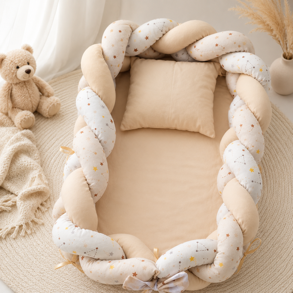 Baby Nest cocon tricotat galben cu perna si saltea din muselina [4]