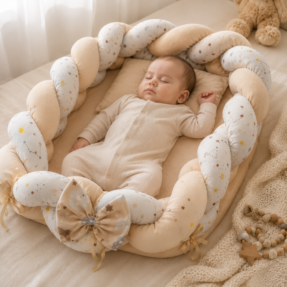 Baby Nest cocon tricotat galben cu perna si saltea din muselina [2]