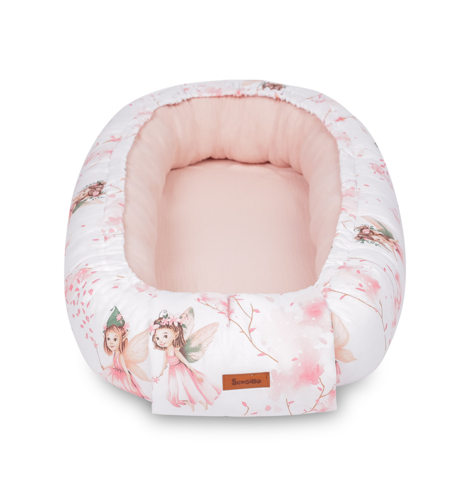 Cuib Bebelusi din Muselina BABY NEST Fairy Pink cu Pernuta [4]