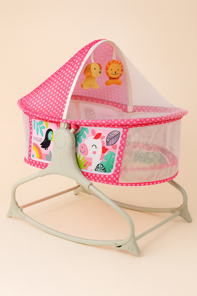 Balansoar multifunctional 2in1 ROZ cu vibratii, sunete si jucarii interactive [7]