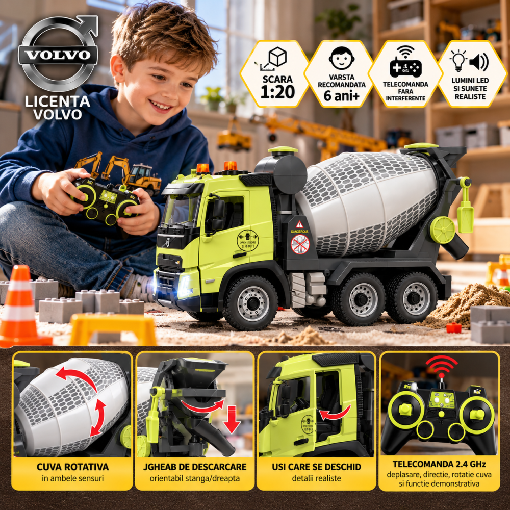 Betoniera cu Telecomanda Volvo, Licentiat, 1:20, Cuva Rotativa, 2.4 GHz, 6 Ani+ [2]