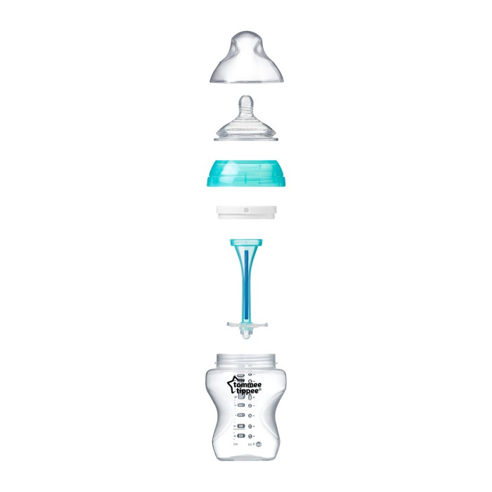 Biberon cu sistem de ventilatie TOMMEE TIPPEE Advanced, flux lent, 0 luni +, 260 ml, albastru - transparent [3]
