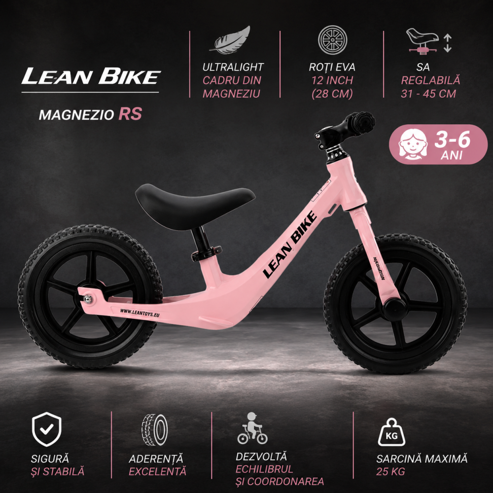 Bicicleta copii fara pedale MAGNEZIO cadru usor din magneziu roz fetite 3 ani+ [2]
