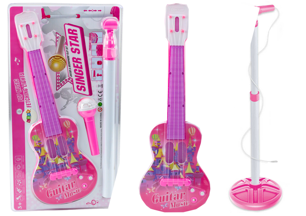 chitara-electrica-roz-microfon-stativ-copii-lumini-melodii-Bebelul [1]