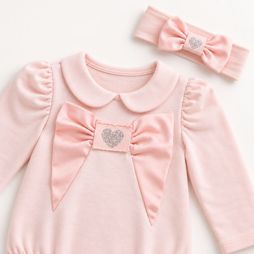 Body cu bentita fetite 100% bumbac maneca lunga roz [3]