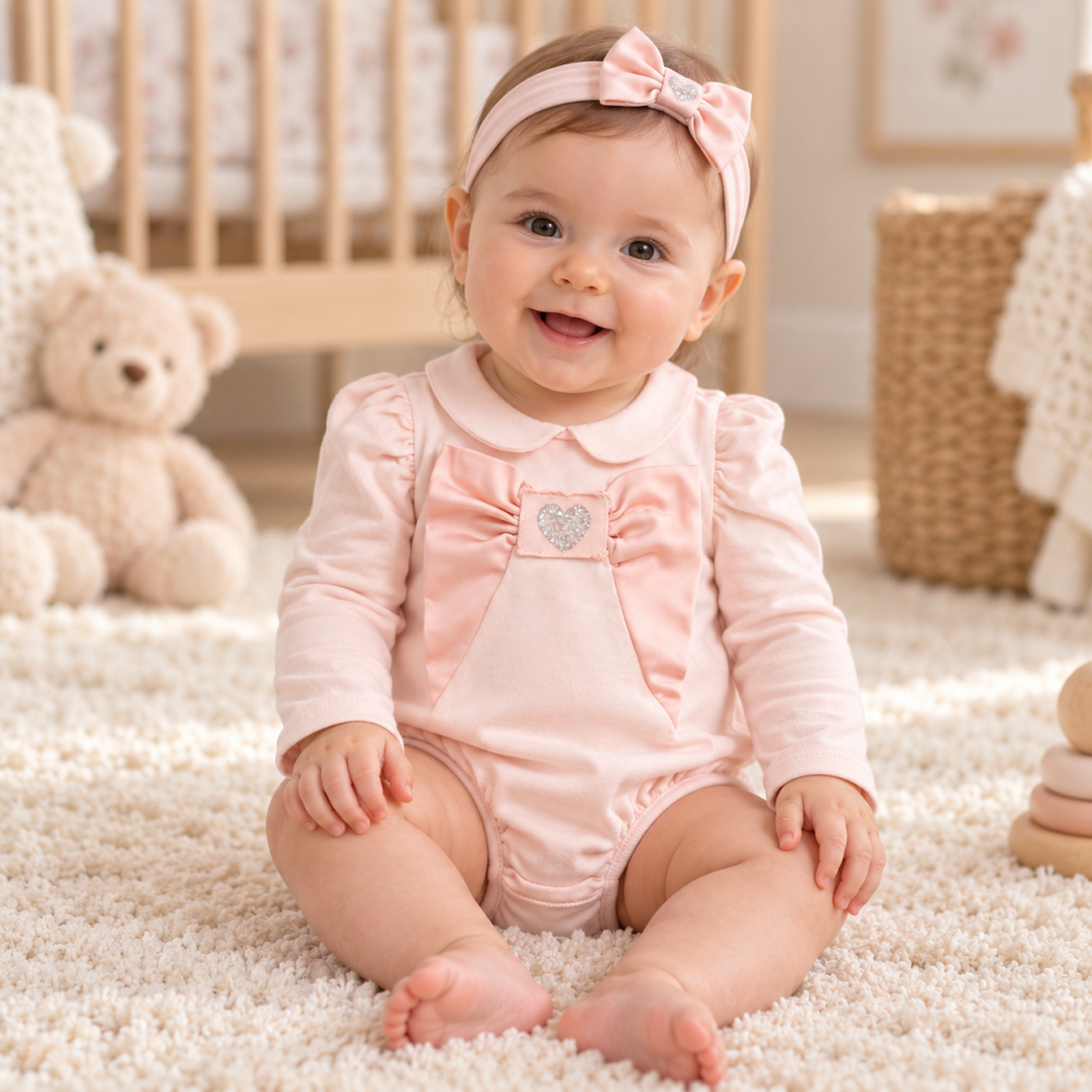 Body cu bentita fetite 100% bumbac maneca lunga roz [6]