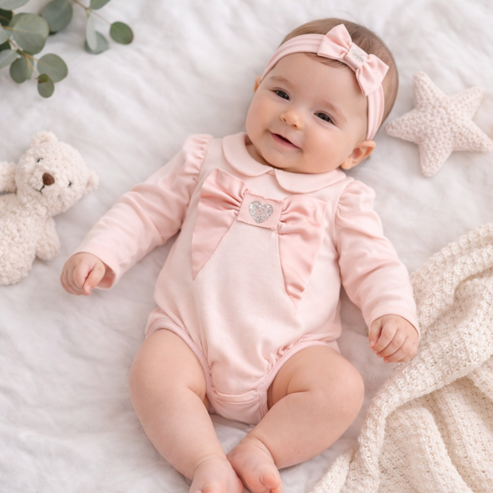 Body cu bentita fetite 100% bumbac maneca lunga roz [2]